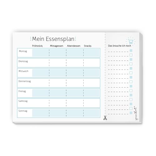 XL Menüplaner DIN A3 Essensplaner mit Einkaufs-Liste in türkis I 50 Blatt I extra großer Essens-Organizer Block zum Abreißen I dv544