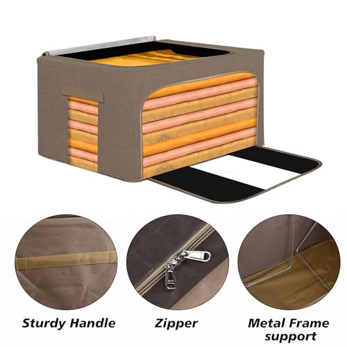 Image of Kuber Industries Pack of 6 Clothes Storage Box | 24 Liter Foldable Steel Frame Clothes Organizer | Underbed Storage Bag | Storage Box For Wardrobe-Saree-Shirts And Blankets | Brown