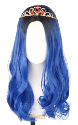 CGVG Peluca sintética de pelo largo y rizado azul, resistente al calor, para carnaval, Halloween, fiestas (sin corona) (niños)