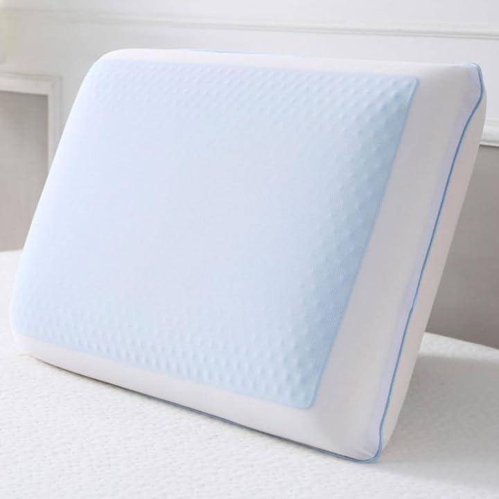 Image of Cool Gel Cooling Pillow for Sleeping, Cooling Memory Foam Pillow for Hot Sleepers, Reversible Ergonomic Design, Pressure Relief, Spine Alignment, Side, Back Contouring Support
