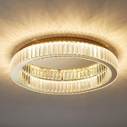 Plafonnier rond LED en cristal dimmable luminaire moderne salon