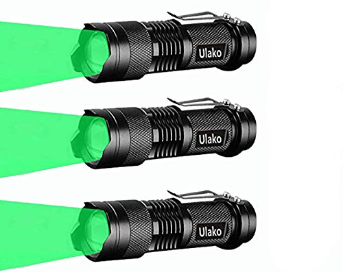 Ulako Green Light Single 1 Mode 150 Yards Tactical Adjustable Focus Zoom LED Magnetic Flashlight Torch for Coyote Hog Pig Varmint Predator Hunting Astronomy