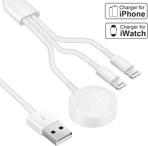 YOMENG Chargeur sans Fil pour Apple Watch, câble de Chargement magnétique 2 en 1 iWatch pour Montre série 5/4/3/2/1 38mm 40mm 42mm 44mm USB Chargeur de Montre iphone Portable pour Apple 11 Pro XS Max