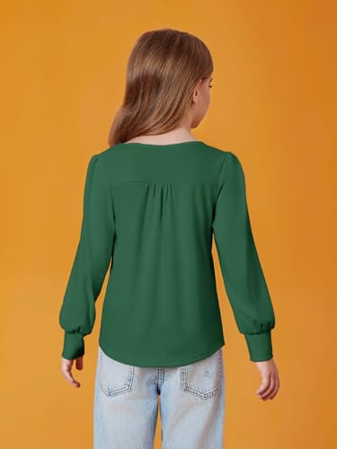 Image of Haloumoning Girls Puff Long Sleeve Shirts Fall Tops 5-14Y | Casual,Solid Color,Crewneck, Soft, Tunic Tops Blouse,Kids Long Sleeve T Shirt,,Fashion Clothes