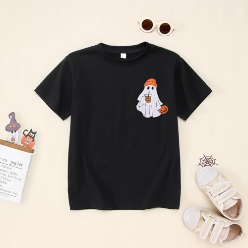 Image of Ritatte Kids Halloween Shirt Girls Boys Ghost Coffee Pumpkin T-Shirt Funny Graphic Spooky Season Short Sleeve Tee Tops 7-12Y