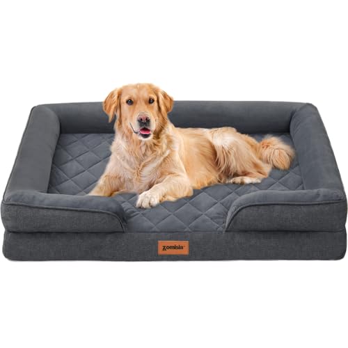 ZOMISIA Orthopedic Dog Bed for Extra Large Dogs, Washable XL Dog Sofa Beds with Bolsters, Memory Foam XLarge Pet Bed with Removable Waterproof Cover & Nonskid Bottom, Grey