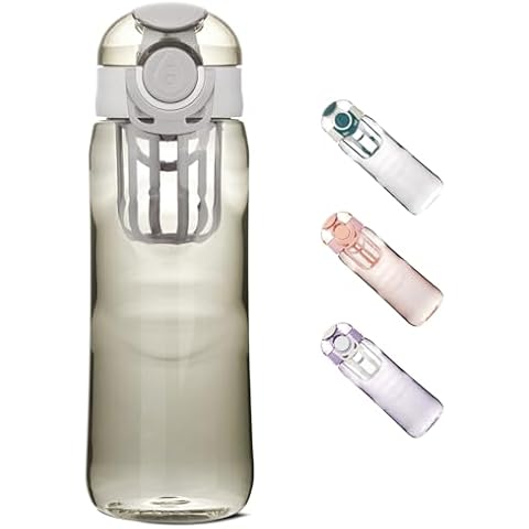 Kerilyn 28oz Clear Water Bottle with Fruit Infuser, Chug Lid Sports Water Bottle, Leak Proof Water Bottle with Lock, BPA Free Plastic Water Bottle for School, Office, Outdoors, Gray Cover