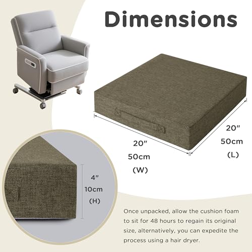Image of AddGrace Recliner Cushions for Elderly Thick Seat Cushion 20 inchx20 inchx4 inch Chair Pads with Non Slip Backing and Washable Cover for Couch Armchair Chairs Khaki