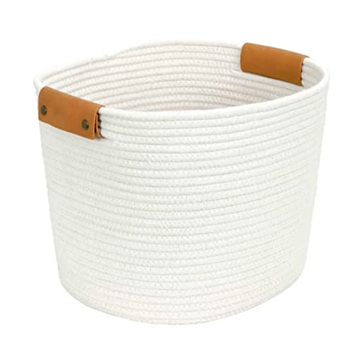 GZALES Cesta de almacenamiento de cuerda de algodón | Cesta decorativa de cuerda de algodón con asas de cuero, cesta de tela tejida de cuerda de algodón para baño, dormitorio, sala de estar