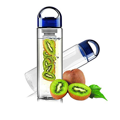 24 Ounce Kc Life Essentials Kc-01 Sport (Water Bottle With Fruit Infuser) Brings Flavor To Your Day. Natural Vitamin Enriched Infusion Supports Healthy Lifestyle. Color: Clear With Blue Top #TOP4