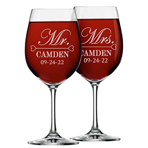 The Wedding Party Store, Mr and Mrs Wine Glasses - Personalized Engraved Wedding for Couples - Custom Monogrammed - Set of 2 Cover