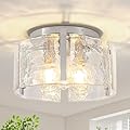 15'' Modern Brushed Nickel Semi Flush Mount Ceiling Light, Hallway Light Fixtures, 3-Light Glass Ceiling Lights for Entryway Kitchen Dining Room Foyer Bedroom Laundry Lighting Fixtures, UL-Listed