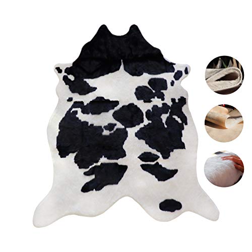 QLZWNL Alfombra de Piel de Vaca Artificial, Alfombra de imitación de Vaca en Blanco y Negro, Alfombra Decorativa Antideslizante con patrón de Piel de Animal sintética para el hogar, 165 * 130 cm