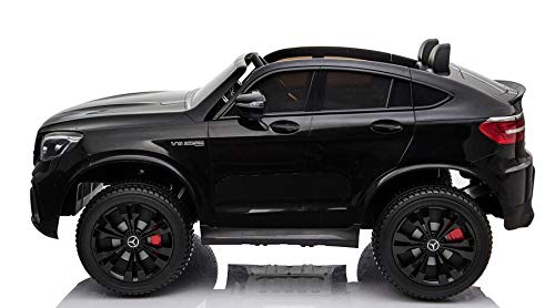 ES-TOYS Kinderfahrzeug - Elektro Auto Mercedes GLC63S - lizenziert - Doppelsitzer - 12V10AH Akku,4 Motoren+ 2,4Ghz+Ledersitz+Eva Reifen (Schwarz)