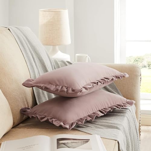Image of Amazon Brand - Umi Velvet Blue 12x20 Pillow Covers, Set of 2 Decorative Ruffle Cushoin Pillow Covers for Sofa Couch
