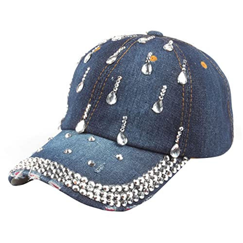 HAIWILL Casquette de baseball pour femme - Casquette de baseball à paillettes - Pour femme - Style rétro - Pour queue de cheval, Bleu 2, taille unique Cover