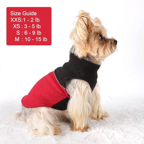 Image of Dog Clothes for Small Dogs Fleece Vest Dog Sweater Boy Girl, Warm Pullover Fleece Doggie Jacket, Winter Pet Ourfit Chihuahua Sweater - Yorkie Clothes (Black + Red, Medium)