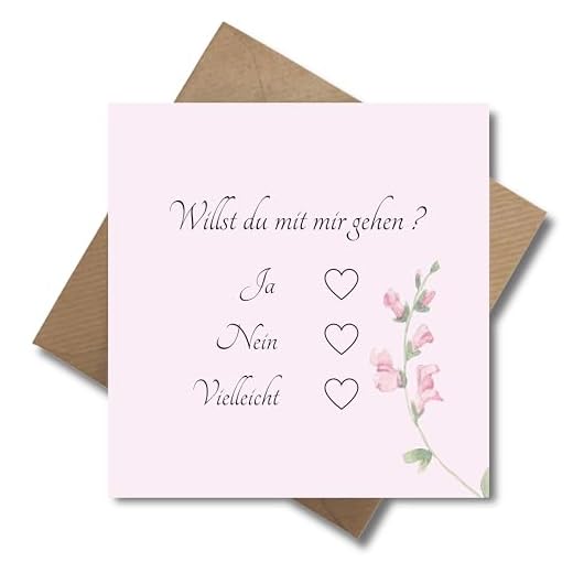 WBdesignz Liebeskarte Willst du mit mir zusammen sein? mit Umschlag – süße Fragekarte zum Ankreuzen, romantisch & verspielt - rosa Design für Verliebte - quadratisch (125 x 125 mm)