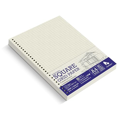 Image of PaperO A4 Punched Loose Leaf Square Grid Sheets /Grid Paper | 100 GSM | 100 Sheets | A4 (21 x 29.7 cm) | Ideal for Artists & Designers | Suitable for Spiral Binding