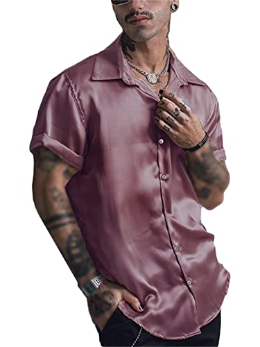 INCERUN Herren Casual Kurzarm Hemd und Shorts Set Strand Mehrfarbig Patchwork Druck Set Hawaii Trainingsanzug 2-teilig, 1-lila, XX-Large Cover