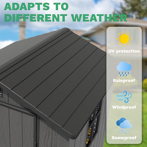 Image of Greesum 4x4FT Plastic Outdoor Storage Shed with Floor, Dark Gray