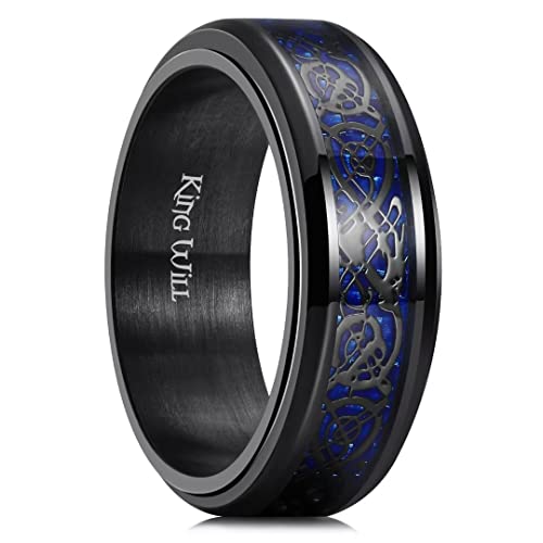 Image of King Will 316L Stainless Steel Spinner Ring for Men Women- 8mm Width Fidget Ring with Dragon /Celtic Knot Pattern, Stress Anxiety Relief Comfort Fit Wedding Band