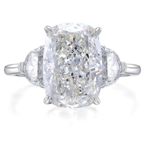 10 Carat Large Lab Created Diamond Ring, Cushion Cut Wedding Bands for Women, 925 Sterling Silver Engagement Ring, Elegant Promise Ring, 18k White Gold Plated Simulated Diamond Ring
