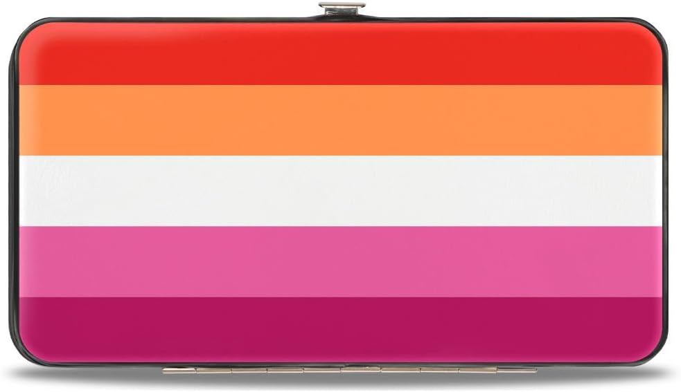 Buckle-Down Wallet, Hinged, Flag Lesbian Five Stripe Oranges White Pinks, Vegan Leather