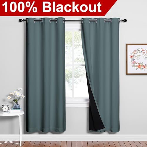 Image of NICETOWN Full Shade Curtain Panels, 37 inch Wide x 70 inch Long, Greyish Blue, Pair of Thermal Insulated & Energy Efficiency Blackout Drapes for Living Room, Lined Silky Performance Window Dressing