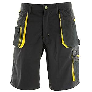 REIS, Pantalon de Travail Court pour Hommes, 270g/m², 65% Polyester 35% Coton, Noir-Jaune, Taille: L