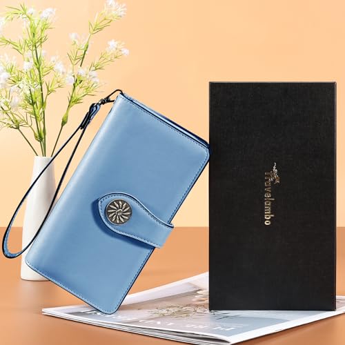 Image of Travelambo Women's Wallet RFID Blocking Credit Card Holder Large Capacity Wristlet Leather Wallets Purse