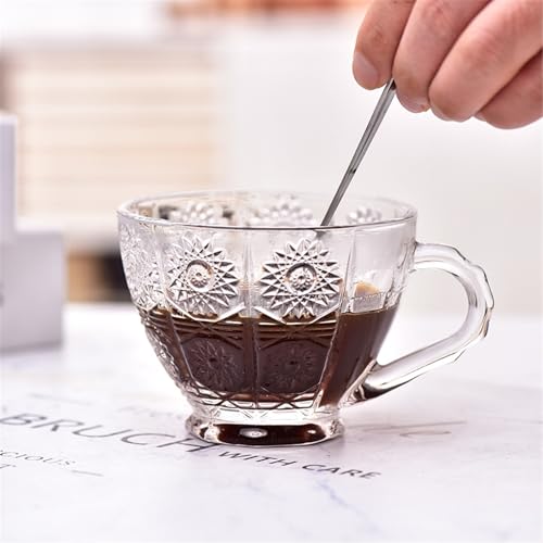 Taza de cristal vintage para desayunos elegantes con platillo y relieve girasol 6