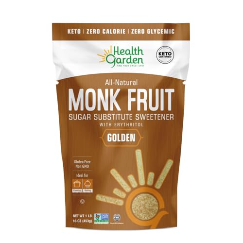 Health Garden Monk Fruit Sweetener, Golden - Non GMO - Gluten Free - Sugar Substitute - Kosher - Keto Friendly (1 lb)