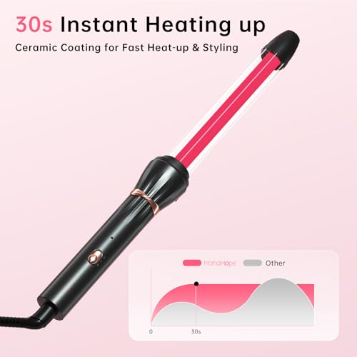 Image of Hahahope 1 Inch Ceramic Curling Wand, Long Barrel Hair Curler for Medium to Long Hair, Clamp-Free for Loose Waves, 2 Heat Settings, Dual Voltage 100-240V, Professional Hair Curler with Glove