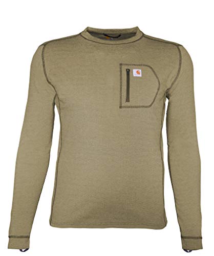 Carhartt Men's Size Force Heavyweight Thermal Base Layer Long Sleeve Pocket Shirt, Dark Burnt Olive Heather, Large Tall