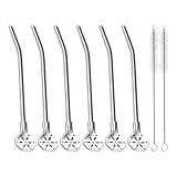 YAKAUEI 6.3'' Yerba Mate Straw, 6 Pcs Bombilla Metal Spoon Straws Stainless Steel Drinking Filter Straws, Reusable Bent Straw with Cleaning Brush, Removable Straw Spoon for Tea Cocktail coffee(Silver)