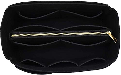 Image of Felt Purse Bag Organizer Insert with zipper Bag Tote Shaper Fit Speedy Neverfull MM GM, Black, Slender Medium