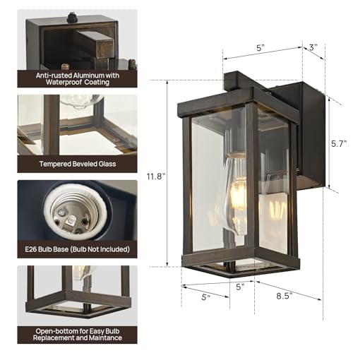 Image of Porch Lights with GFCI Outlets Dusk to Dawn Outdoor Wall Lights Waterproof Exterior Lighting Fixtures Modern Outside Lights Wall Mount for House Patio Garage,11.8''H,1PC