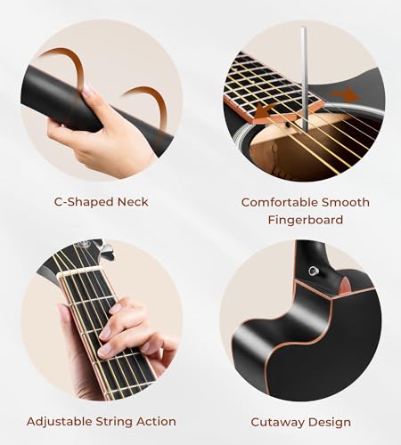 Vangoa 4/4 Acoustic Guitar For Beginner Adult Full Size Dreadnought Acustica Guitarra Bundle Kit Cutaway Starter Folk Guitar Set With Gig Bag thumb #3