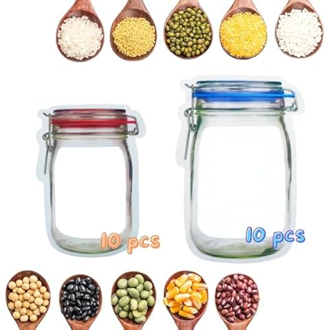 laffeya 20pcs Mason Jar Bags, Portable Cookies Nut Candies Saver Storage Bags, Reusable Snack Storage Bags, Picnic Camping Sealed Bags, Mason Spice Sealable Bags Cover