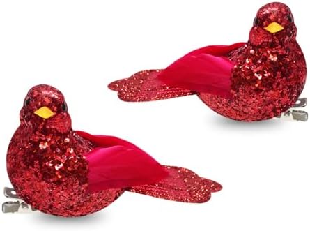 Sequin Cardinal Red Birds with Clips - Bird Ornaments or Wreath Embellishment - 2 Piece image 4