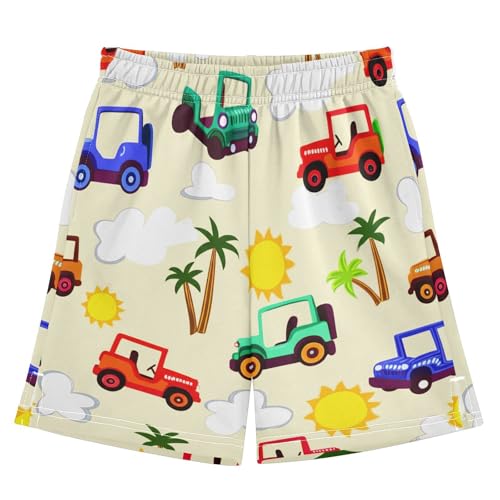 Colorful Jeeps Athletic Shorts with Zipper Pockets, Youth Boys Athletic Running Shorts for Summer