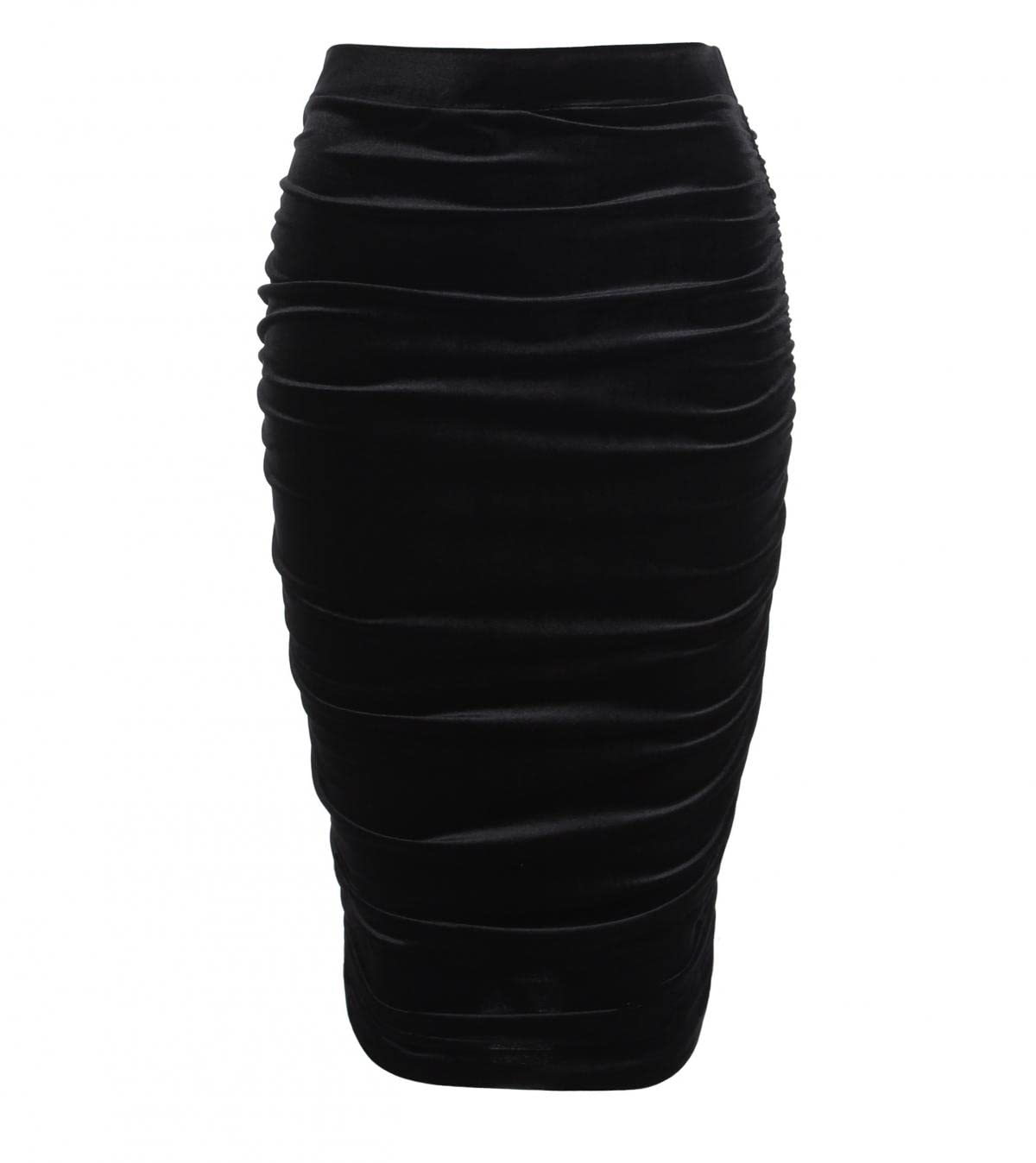 Blue Banana Women's Velour Ruched Knee Length Pencil Skirt - Black Size 10