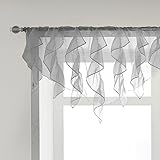 PearAge Ruffled Voile Semi Sheer Curtain Valance, Kitchen Living Room Shabby Chic Ruffle Valance Curtains, Girls Daughters Bedroom Cascade Window Valance 52x26 Inches (Grey-Triangle)