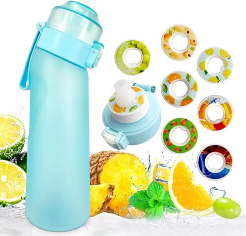 XICEN Sports Air Water Bottle BPA Free Starter Up Set Drinking Bottles 650ML Fruit Fragrance Water Bottle with 7 Flavour Pods 0% Sugar Water Cup for Gym and Outdoor (Blue)