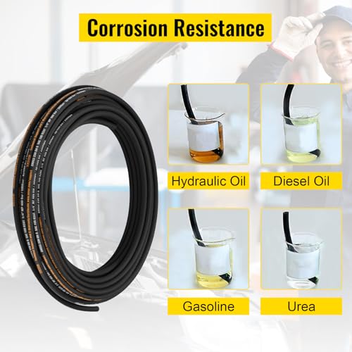 VEVOR Hydraulic Hose 1/4 inch x 100 ft Coiled 5800 PSI, Rubber 2 High-Tensile Steel Wire Braid, Bulk Hose-20℃ to 140 Oil Flexible, Black