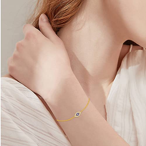 14K Gold Evil Eye Bracelets for Women Solid Gold Bracelet with 5A Cubic Zirconia, 6.5''-8.5''2