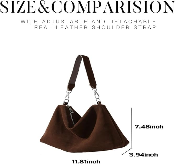 Image of Suede Tote Bags for Women, Suede Purse Handbag Vintage Slouchy Hobo Shoulder Crossbody Bag