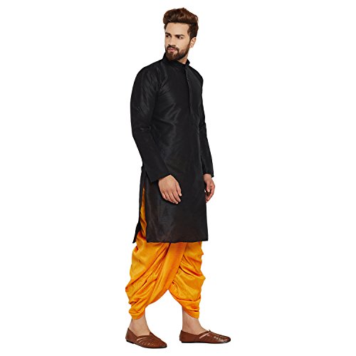 Image of SOJANYA (Since 1958 Men's Off-White and Gold Dupion Silk Dhoti Kurta Set