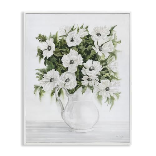 Stupell Industries Blooming White Flowers Still Life Vase Framed Wall Art, Design by Cindy Jacobs, 16 x 20, White Framed